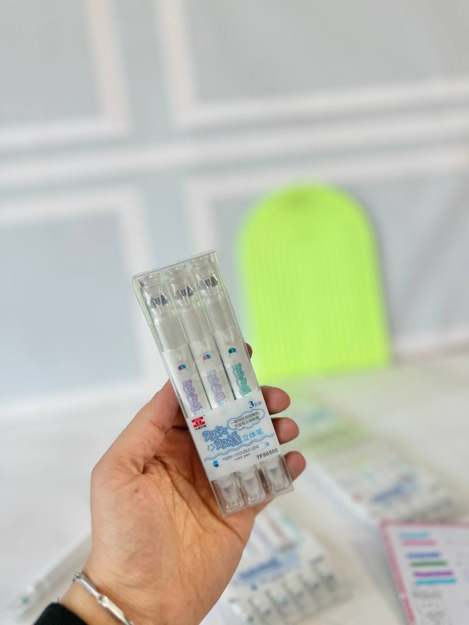 ست 3 عددی هایلایت و خودکار نوک نمدی دو لاین