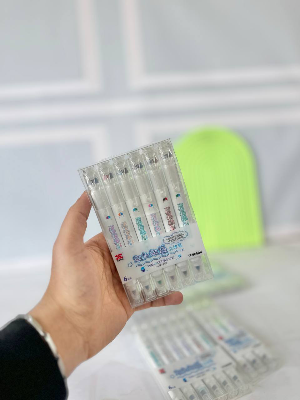 ست 6 عددی هایلایت و خودکار نوک نمدی دو لاین